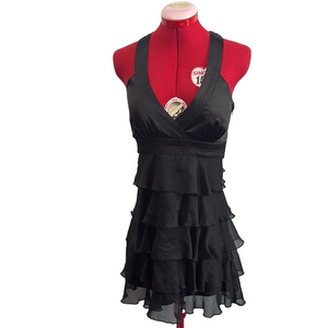 MM273 Urban Behavior Black Ruffled Halter Mini Dress